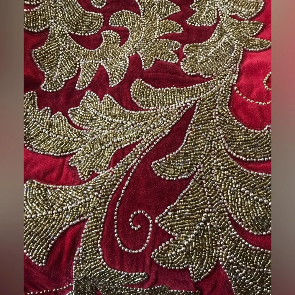 Grammercy Studios Red with Heavy Gold Beading Table Runner